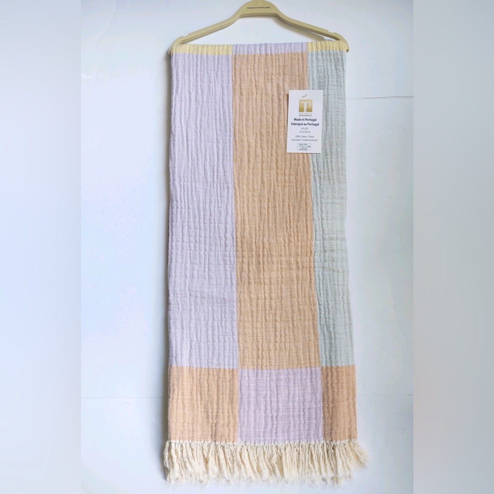 🎁Texteis Penedo, S.A. Throw Blanket - Cotton - Pastel Color Block